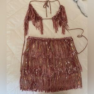 Two piece pink fringe set